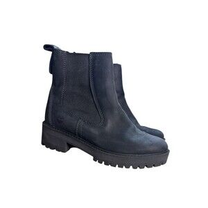Timberland Courmayeur Chelsea Boots Black Nubuck Leather 7.5 Lug Sole Trendy